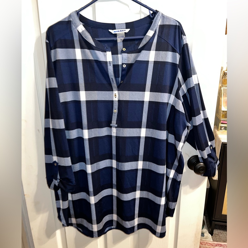 Navy and White Checkered Shirt